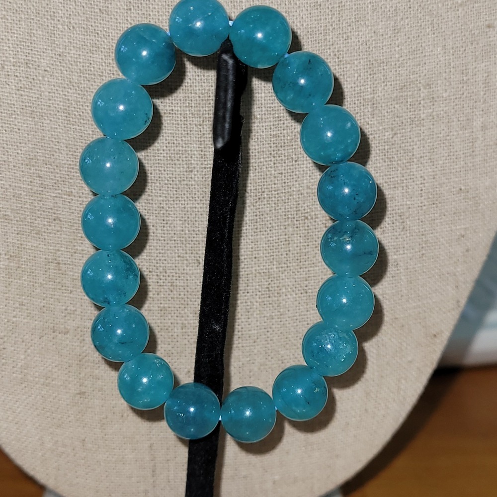 Vintage Dyed Blue Quartz Large Bead Stretch Bracelet Petite 26g
